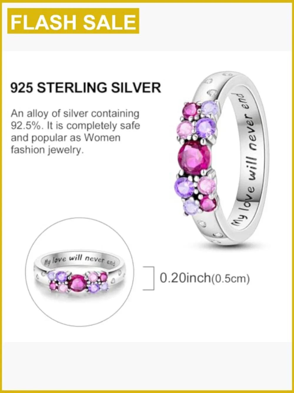 Stackable Eternity Ring Set CZ Stones Size 6-9